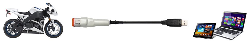 Buell Motorcycle ECM Cable connected to PC or Smart Devices